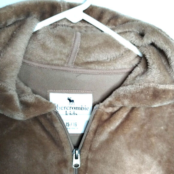 Abercrombie Kids Faux Fur Hooded Zip Jacket 15/16 Light Brown Teddy Bear Plush - Picture 3 of 6